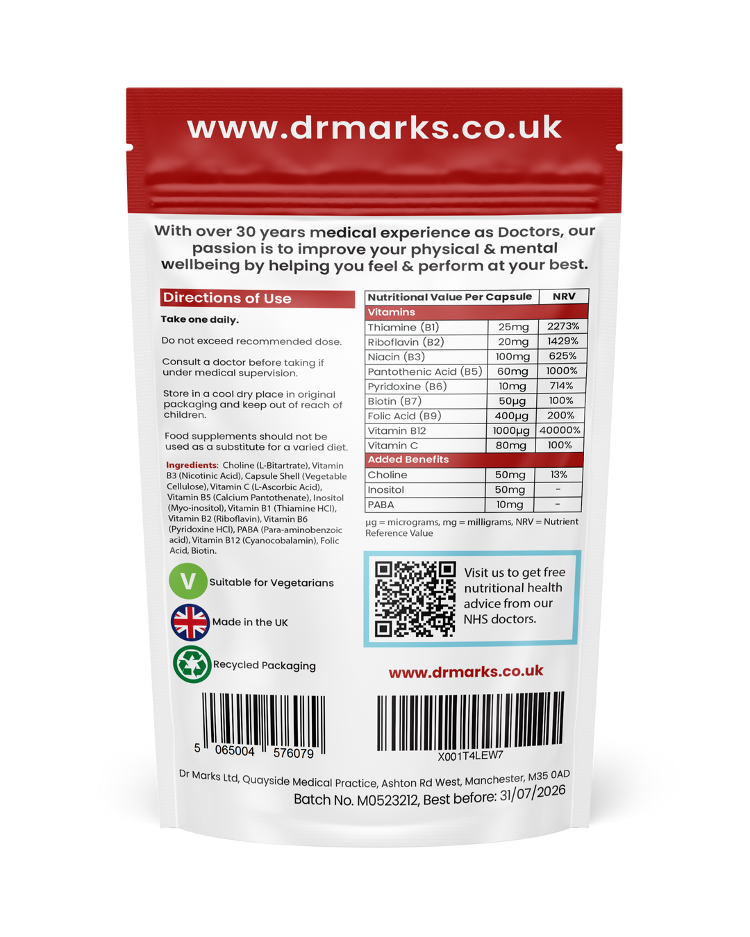 Dr Marks Vitamin B Complex - supplement facts and nutritional information