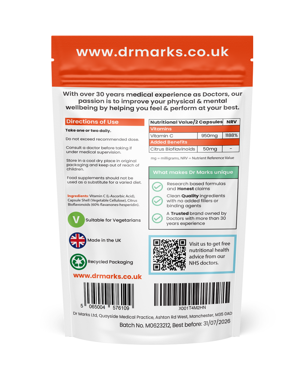 Dr Marks Vitamin C Supplement - supplement facts and nutritional information