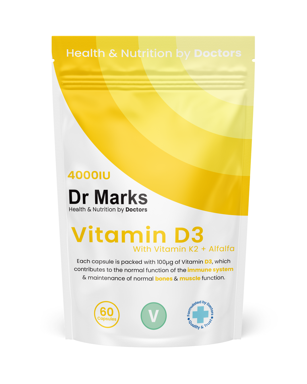 Dr Marks Vitamin D3 4000IU with K2 and Alfalfa - front packaging
