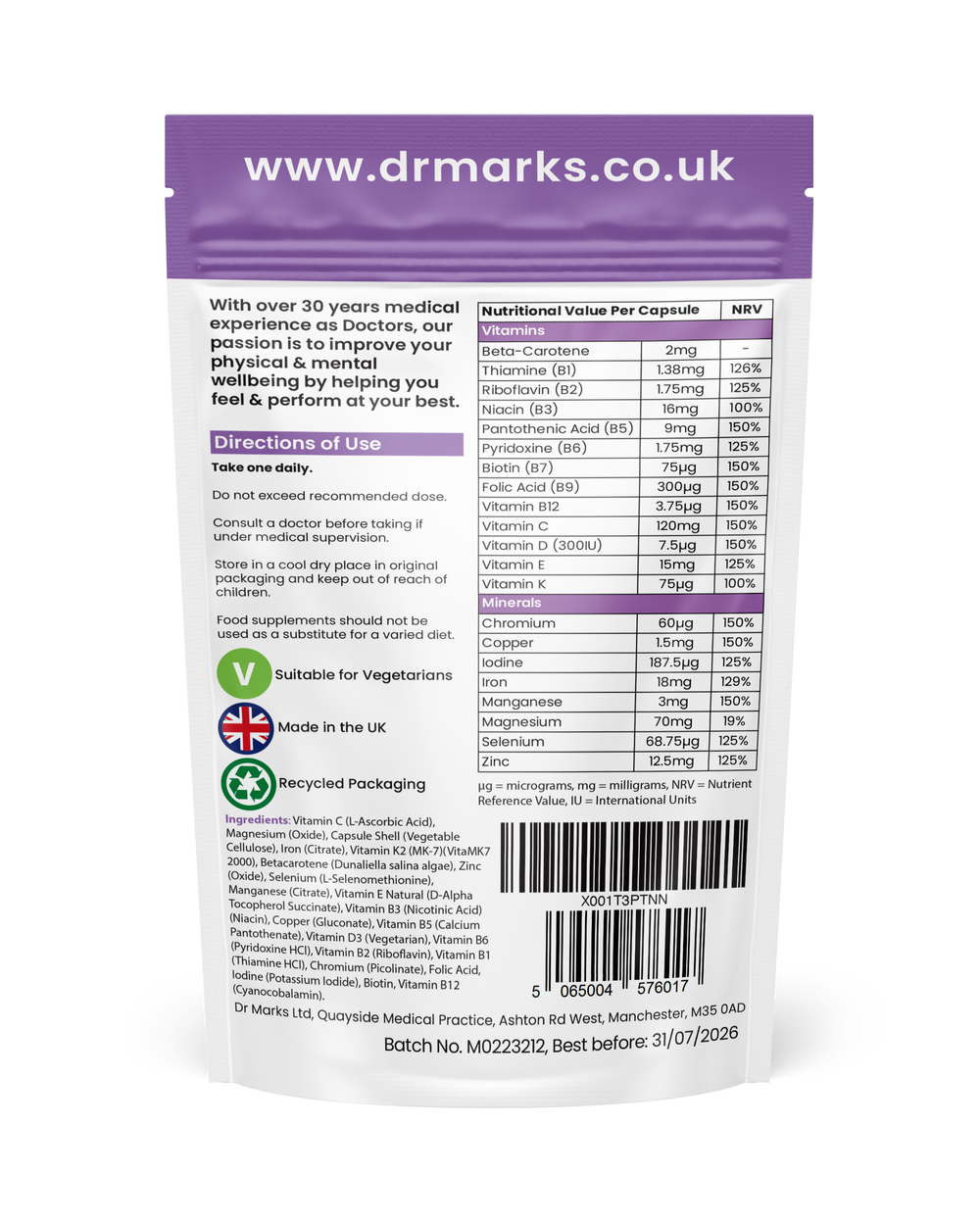 Dr Marks Women's Multivitamin - supplement facts and nutritional information