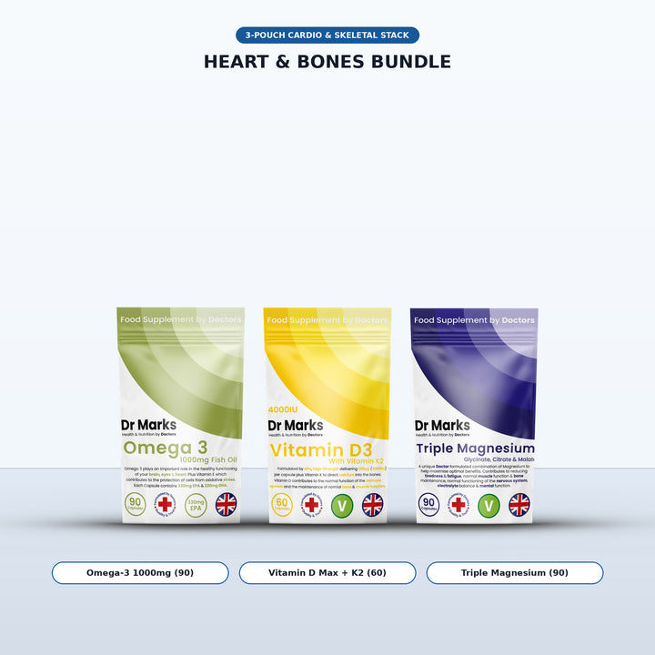 Dr Marks Heart &amp; Bones Bundle — Omega 3, Vitamin D3 + K2 and Triple Magnesium pouches