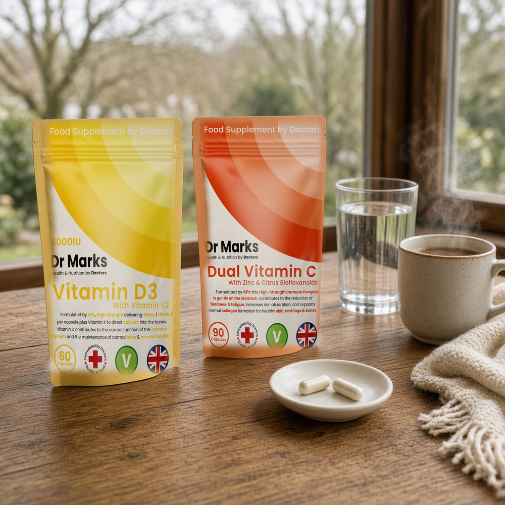 Dr Marks Winter Immunity Bundle pouches in a home setting