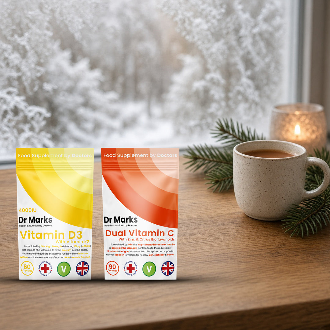 Dr Marks Winter Immunity Bundle pouches in a home setting