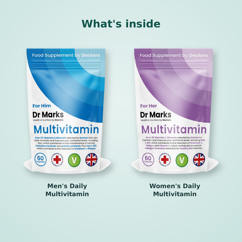 What's inside the Dr Marks Couples Multivitamin Pack: Men's Daily Multivitamin and Women's Daily Multivitamin