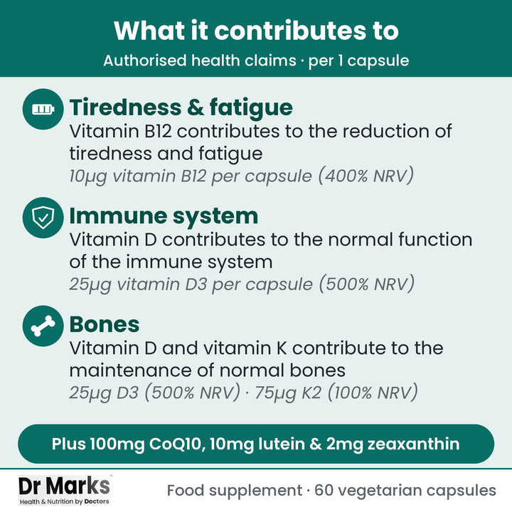 Dr Marks Over 50s Daily Multivitamin key benefits and authorised health claims