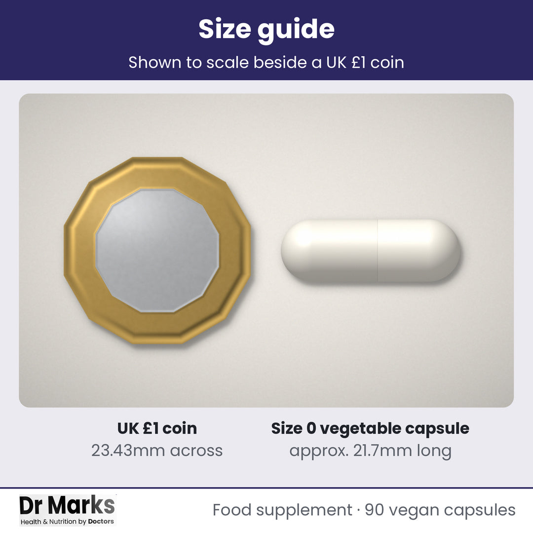 Dr Marks Triple Magnesium Complex actual capsule size guide