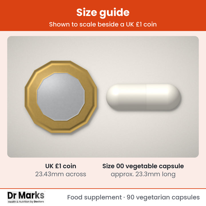 Dr Marks Dual Vitamin C + Zinc actual capsule size guide