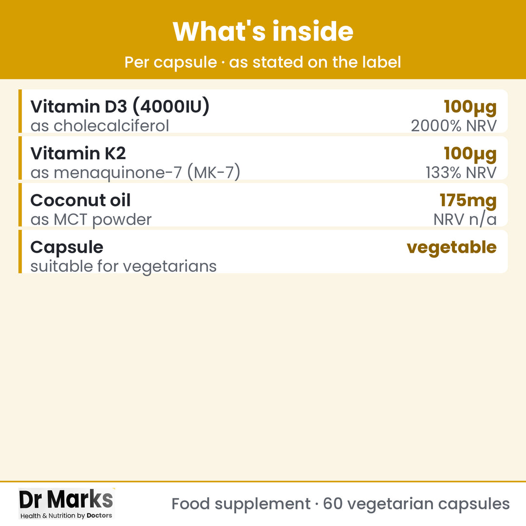 Dr Marks Vitamin D3 + K2 nutrient forms and doses