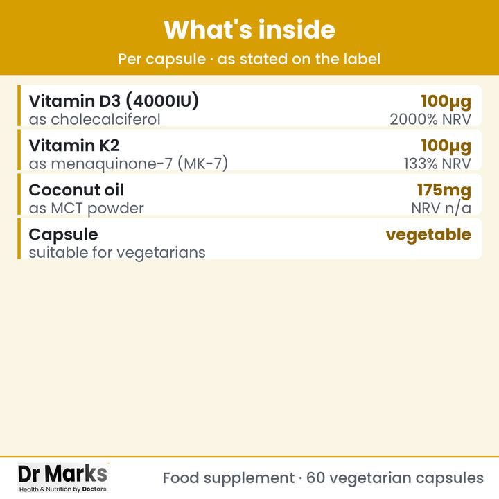 Dr Marks Vitamin D3 + K2 nutrient forms and doses