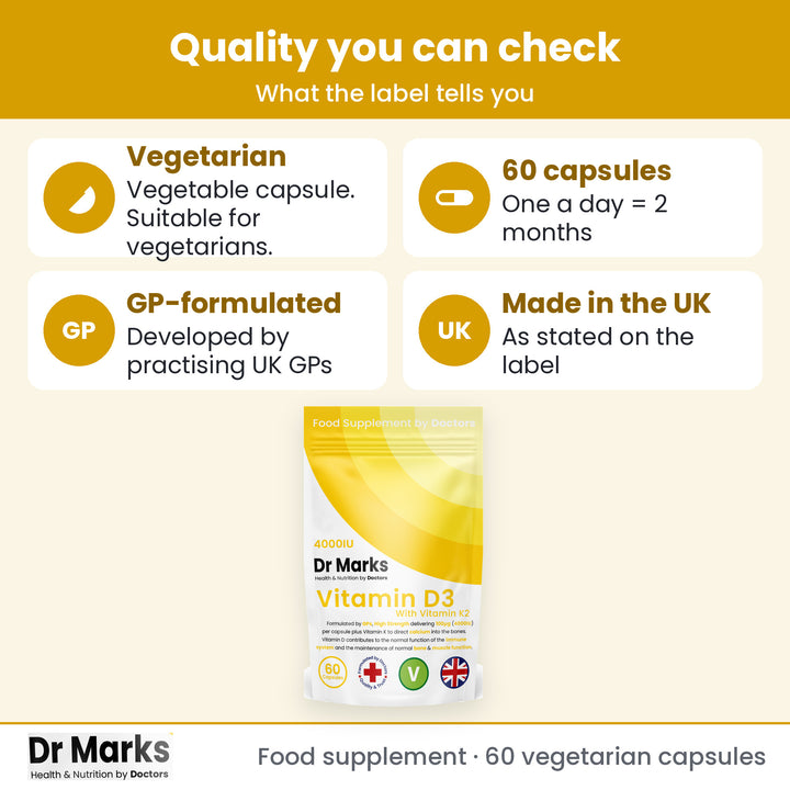 Dr Marks Vitamin D3 + K2 UK GMP quality standards