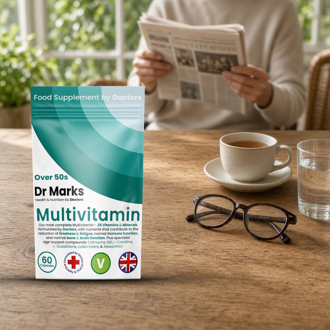 Dr Marks Over 50s Daily Multivitamin pouch in a home setting