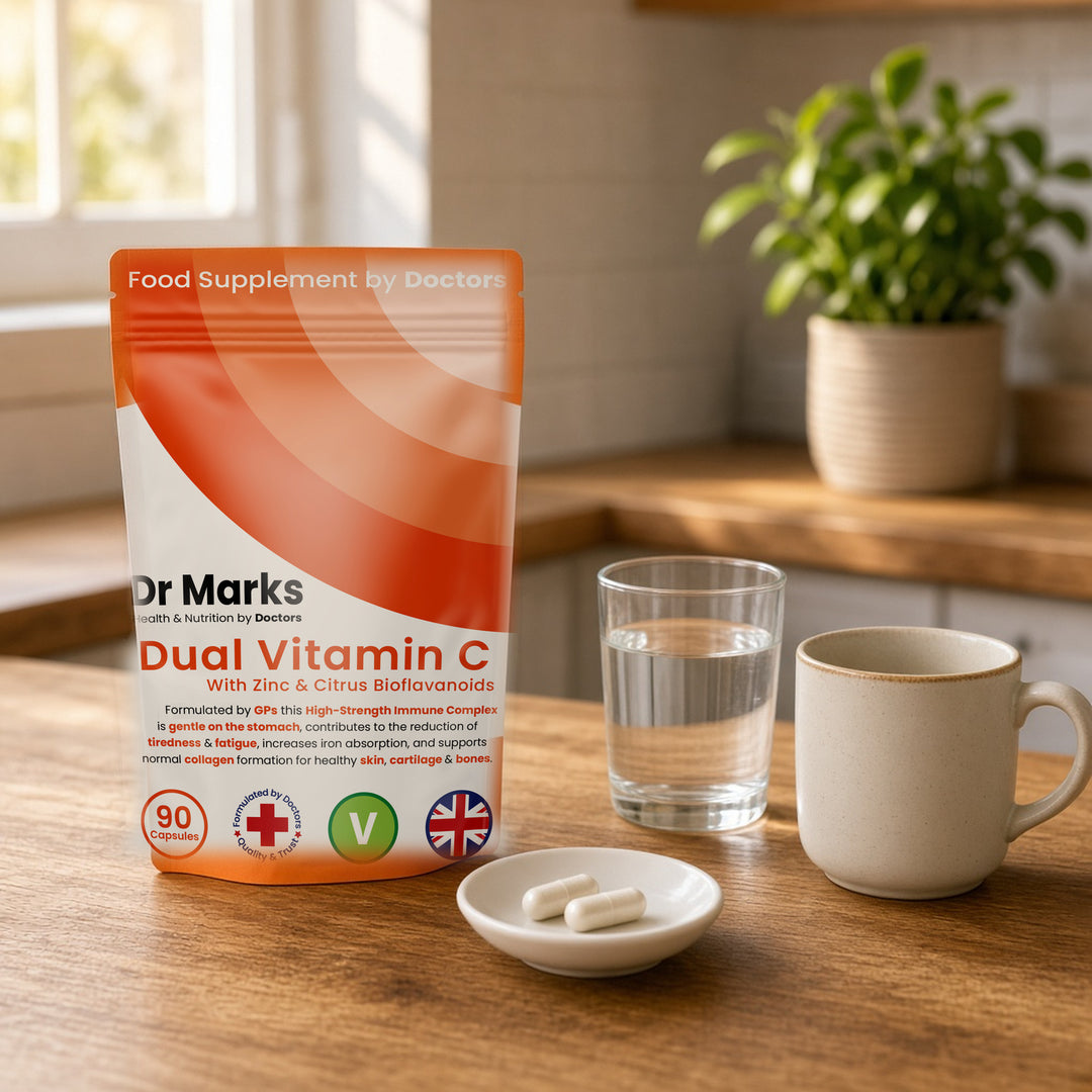 Dr Marks Dual Vitamin C + Zinc pouch in a home setting