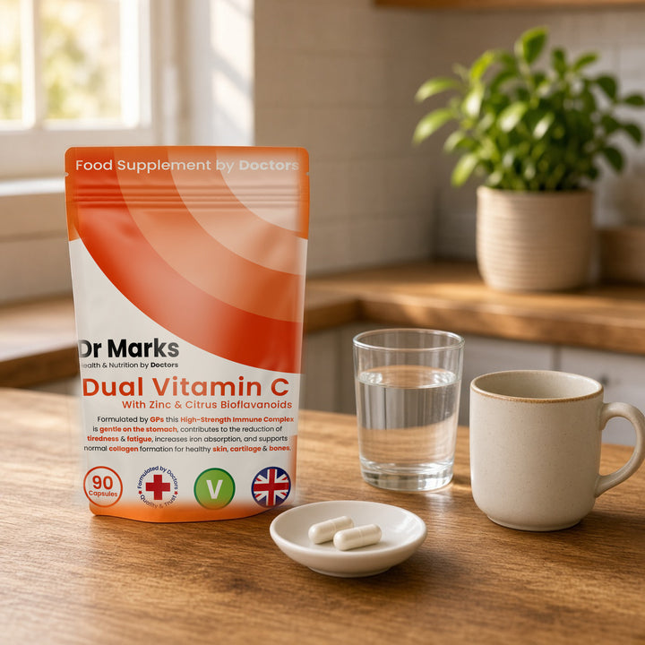Dr Marks Dual Vitamin C + Zinc pouch in a home setting