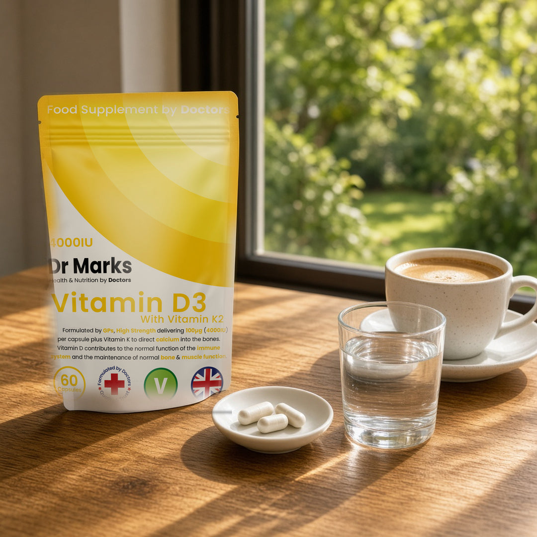 Dr Marks Vitamin D3 + K2 pouch in a home setting