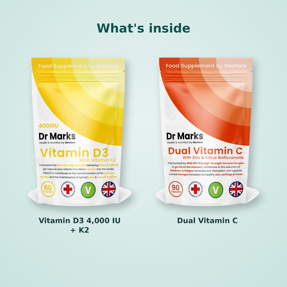 What's inside the Dr Marks Winter Immunity Bundle: Vitamin D3 4,000 IU + K2 and Dual Vitamin C