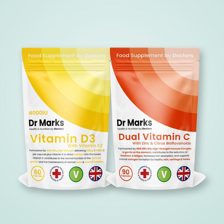 Dr Marks Winter Immunity Bundle: Vitamin D3 4,000 IU + K2 and Dual Vitamin C pouches