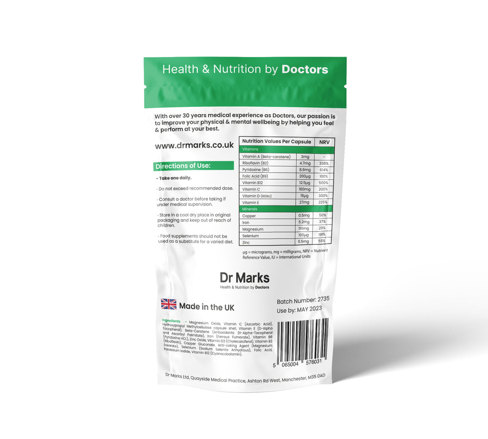 Dr Marks Immune Support Complex - supplement facts and ingredients back packaging
